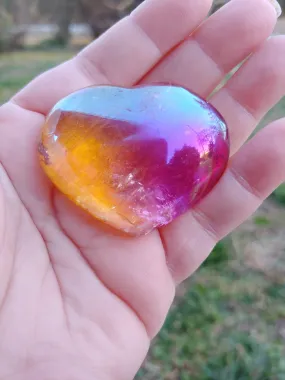 2 Color Aura Clear Quartz Heart