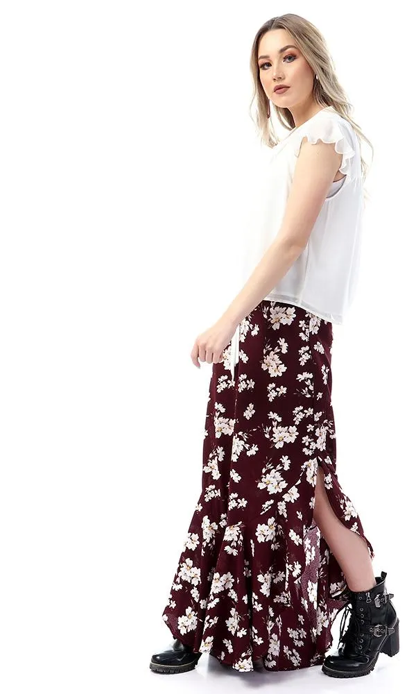 57124 Simple Cape Sleeves Lace Up Neck White Blouse