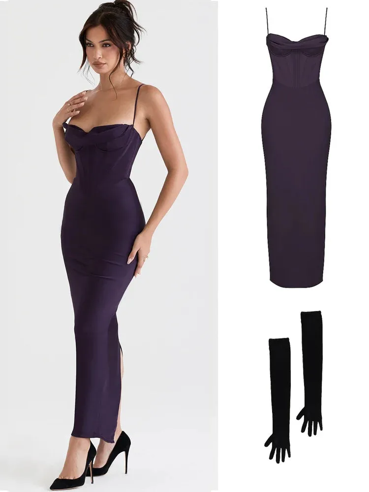 Amozae-hoco dresses Green Maxi Bodycon Dress Sexy Celebrity Event Prom Night Party Dresses Satin V Neck Spaghetti Strap Women Dresses 2024 Summer