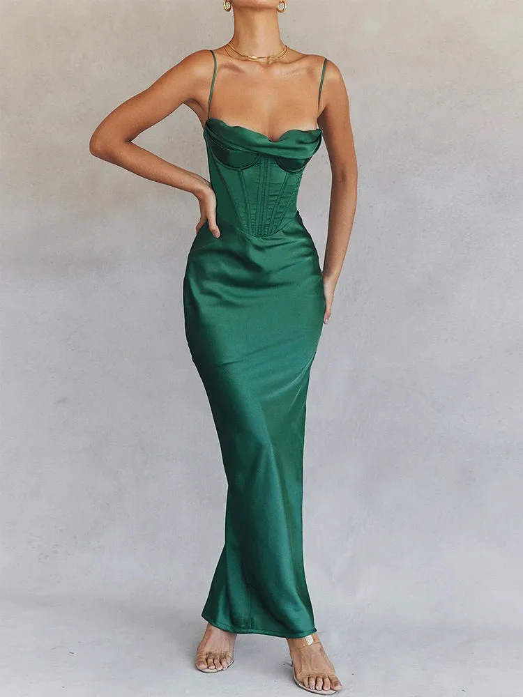 Amozae-hoco dresses Green Maxi Bodycon Dress Sexy Celebrity Event Prom Night Party Dresses Satin V Neck Spaghetti Strap Women Dresses 2024 Summer