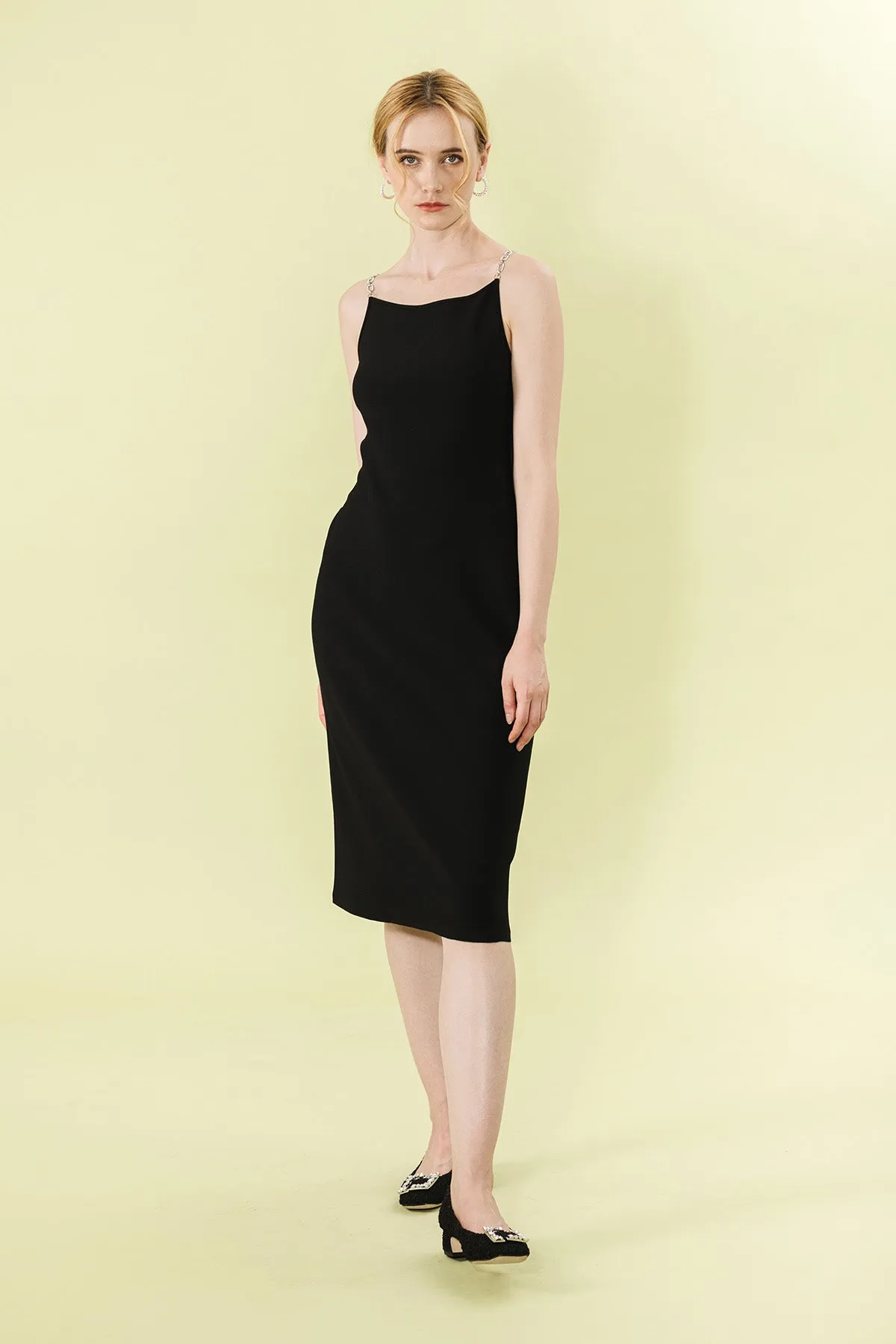 Anditte Chain Strap Satin Bodycon Maxi Dress
