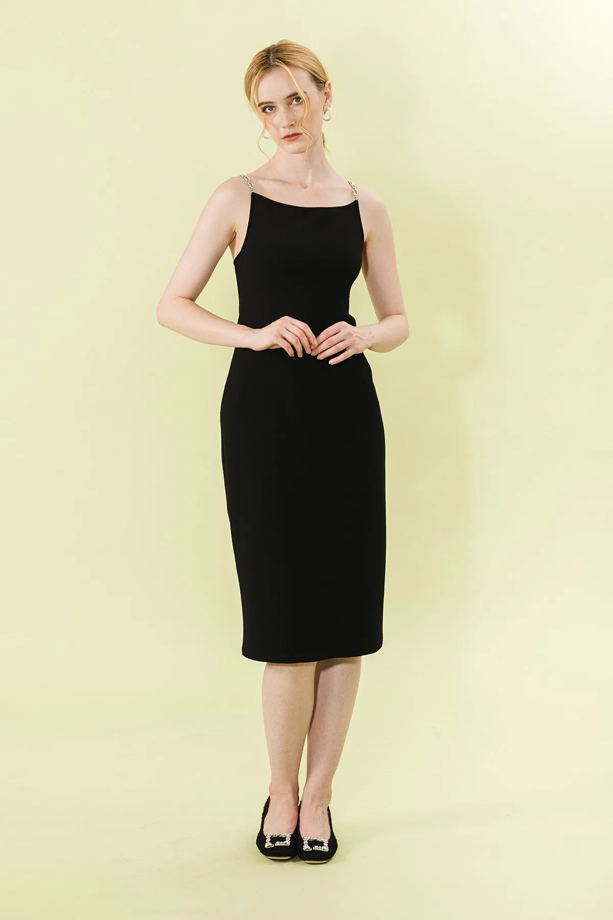 Anditte Chain Strap Satin Bodycon Maxi Dress