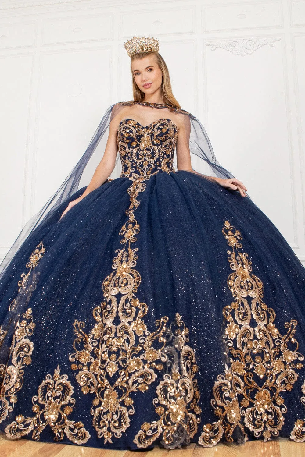 Applique Strapless Cape Ball Gown by Cinderella Couture 8063J