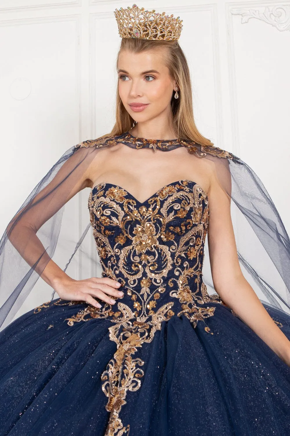 Applique Strapless Cape Ball Gown by Cinderella Couture 8063J