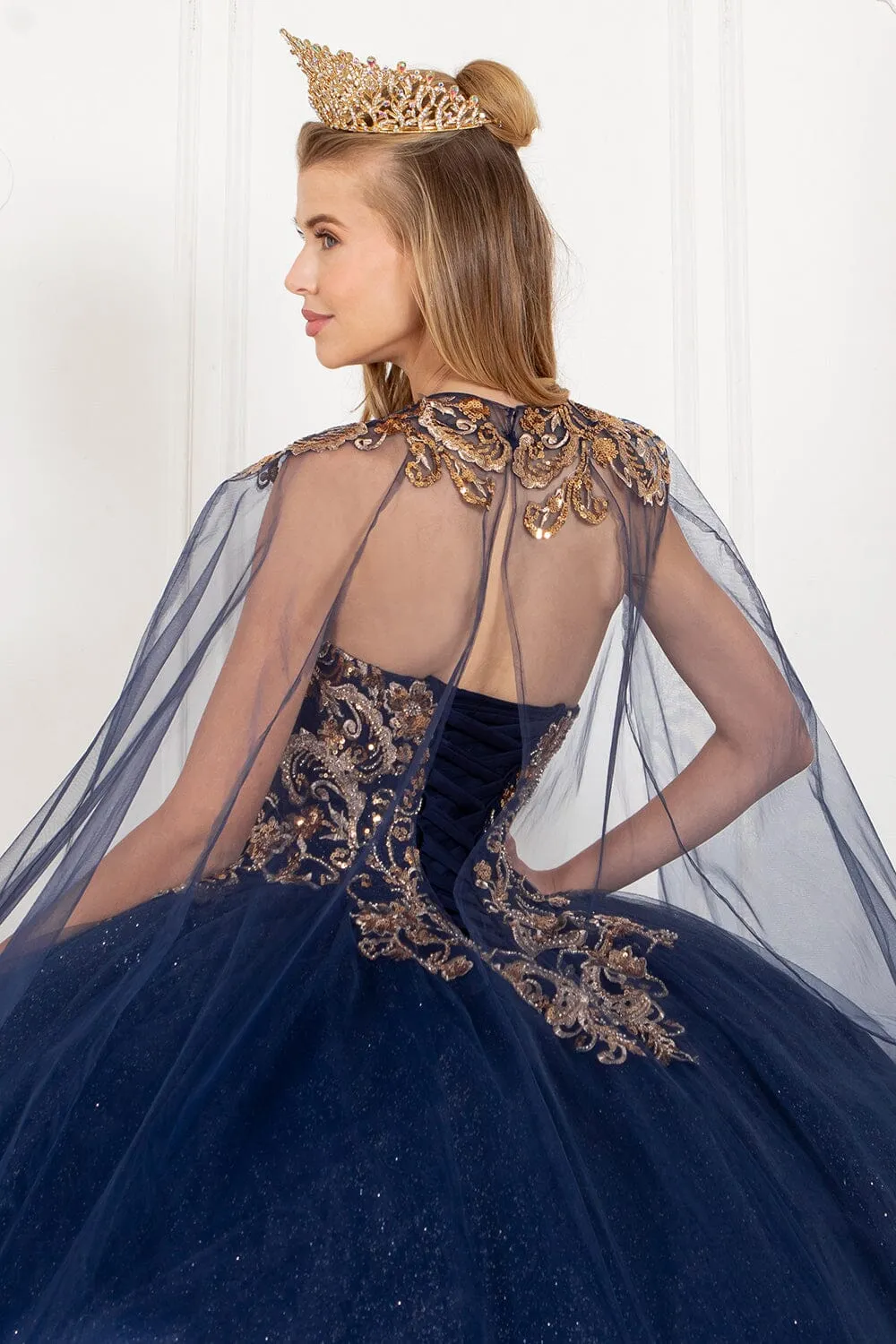 Applique Strapless Cape Ball Gown by Cinderella Couture 8063J