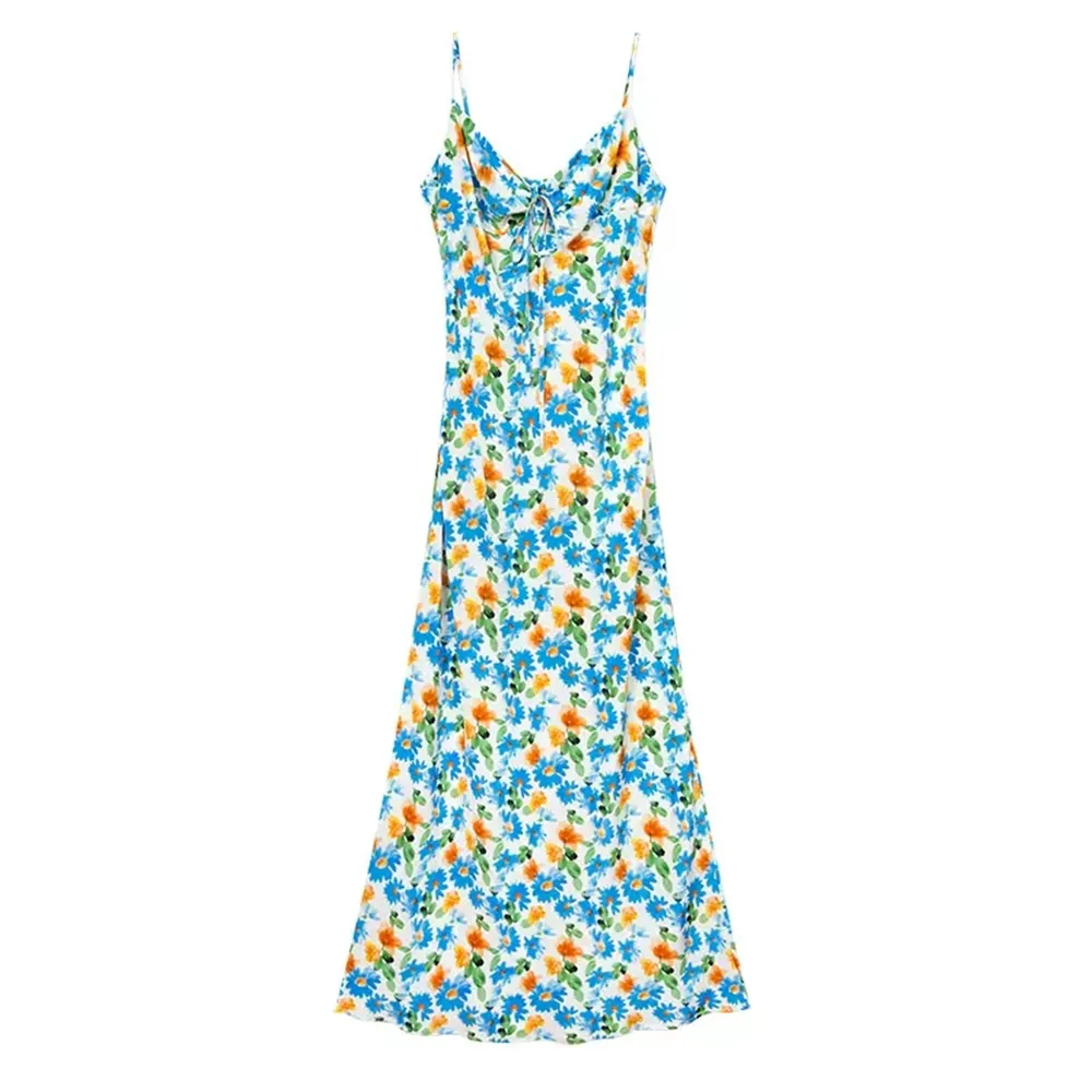 Backless Print Dresses For Women Square Collar Sleeveless High Waist Tunic Camisole Dress Female Fashion Clothes