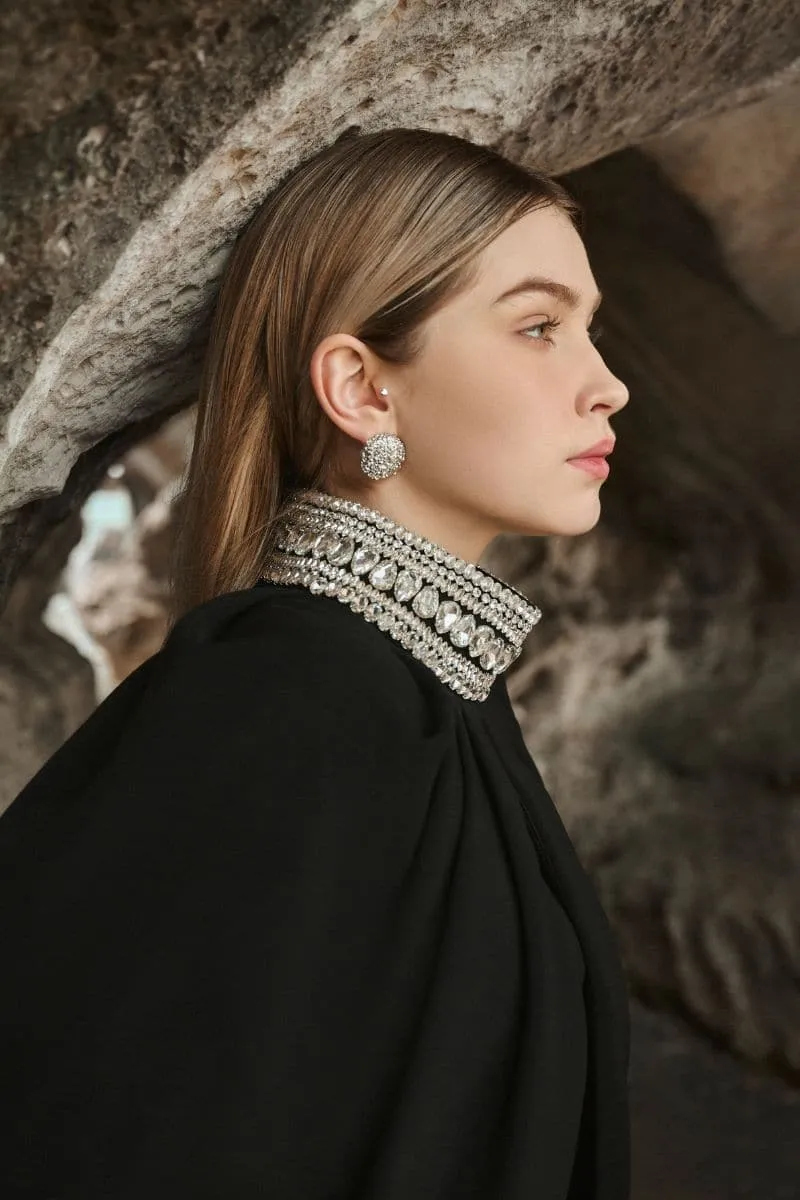 BLACK STONE COLLAR CAPE AND FULL DRESS