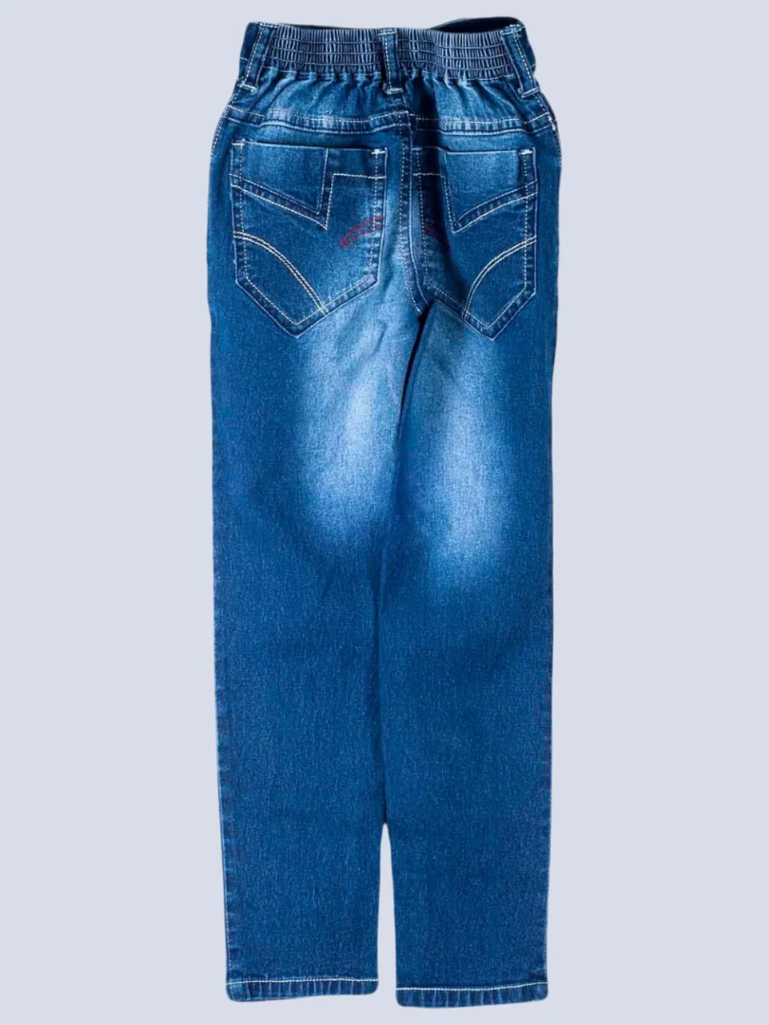 Boys' Dark Blue Denim Jeans with White Belt Detail