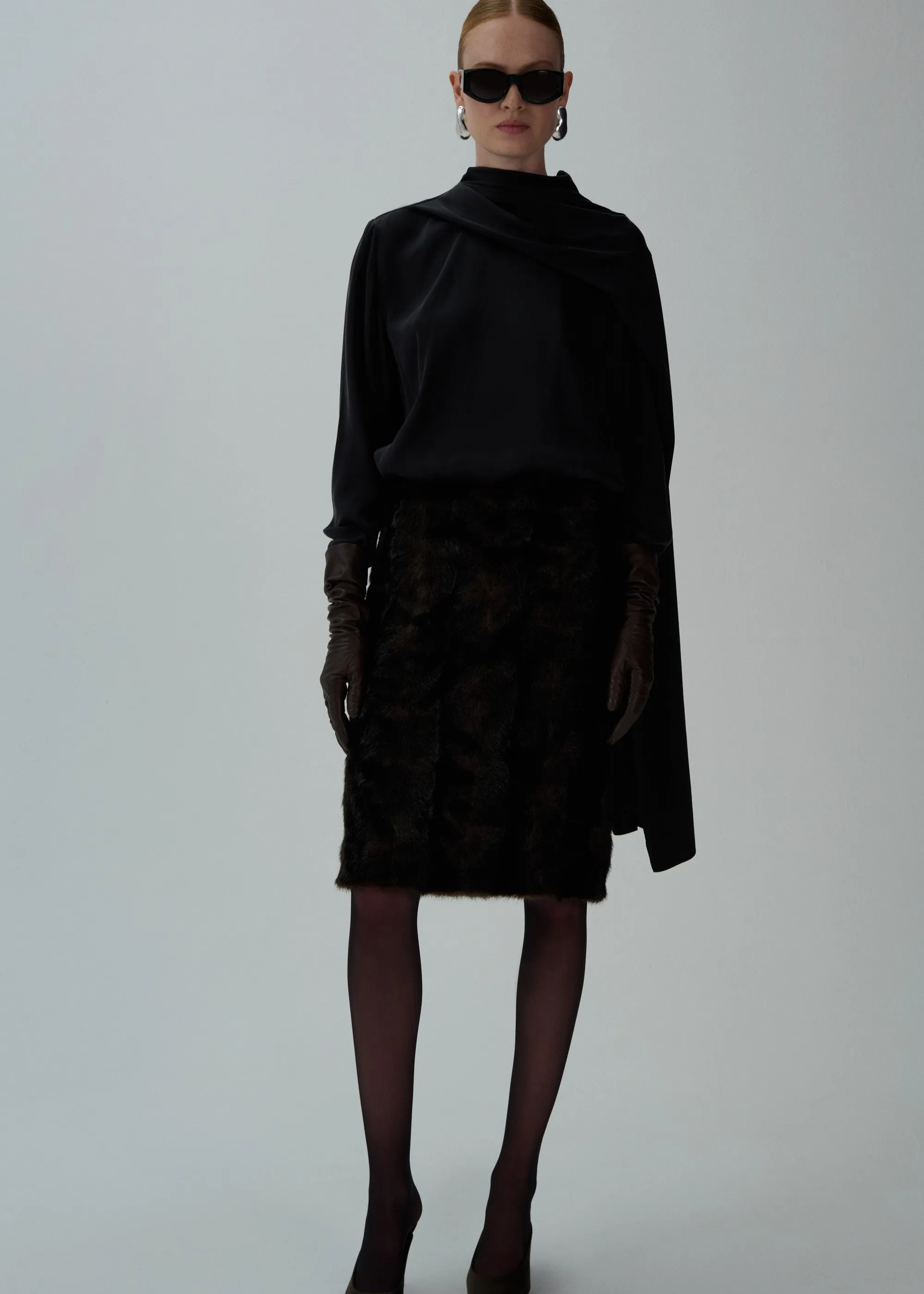 Cape-effect silk blouse in black