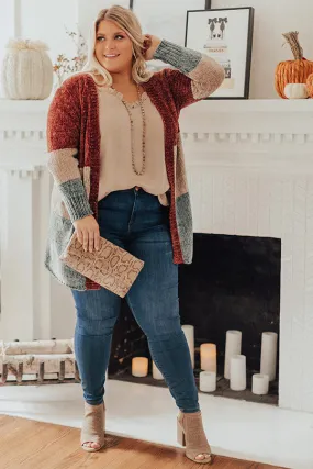 Cool And Collected Chenille Color Block Cardigan Curves
