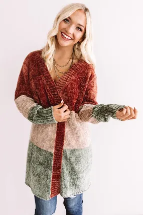 Cool And Collected Chenille Color Block Cardigan