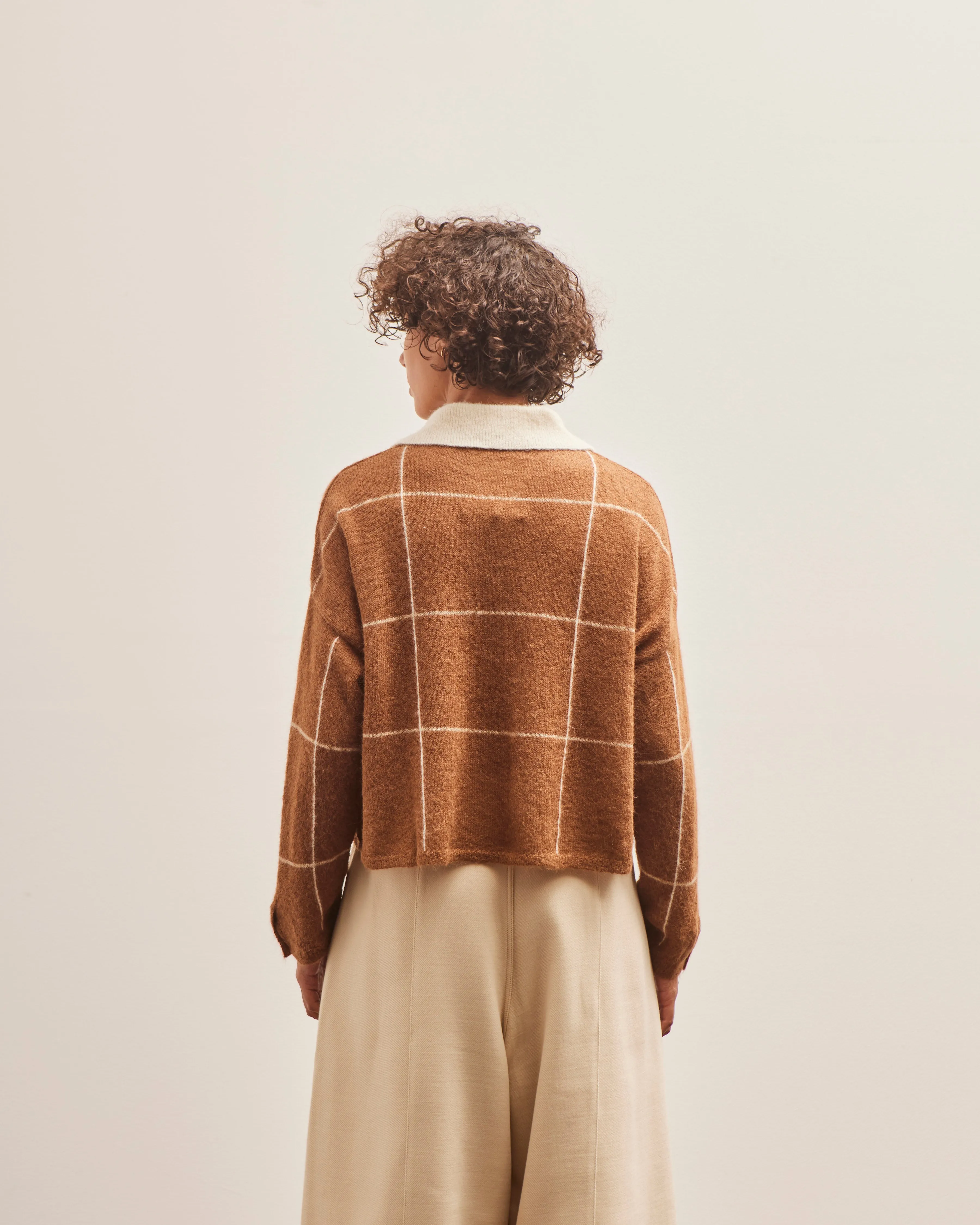 Cordera Suri Plaid Polo Sweater, Camel