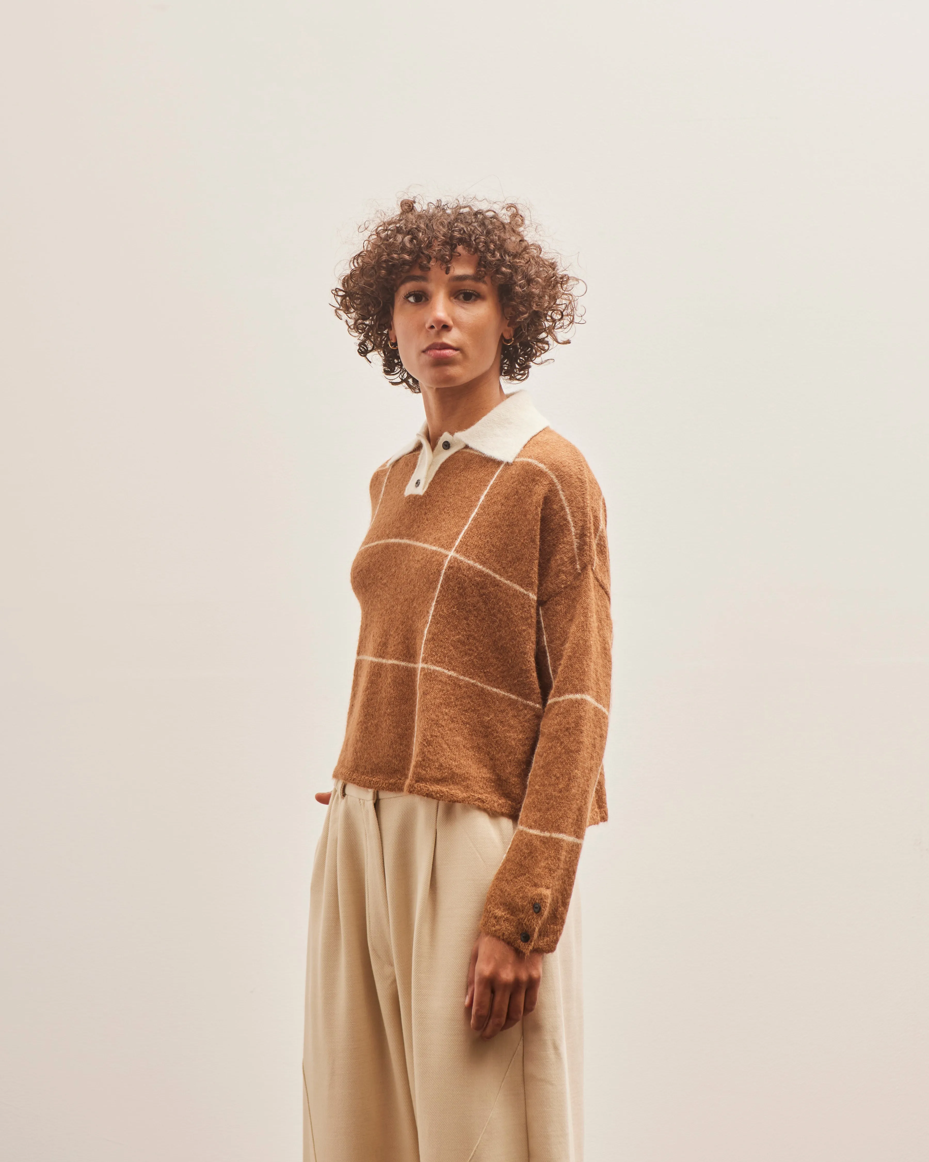 Cordera Suri Plaid Polo Sweater, Camel