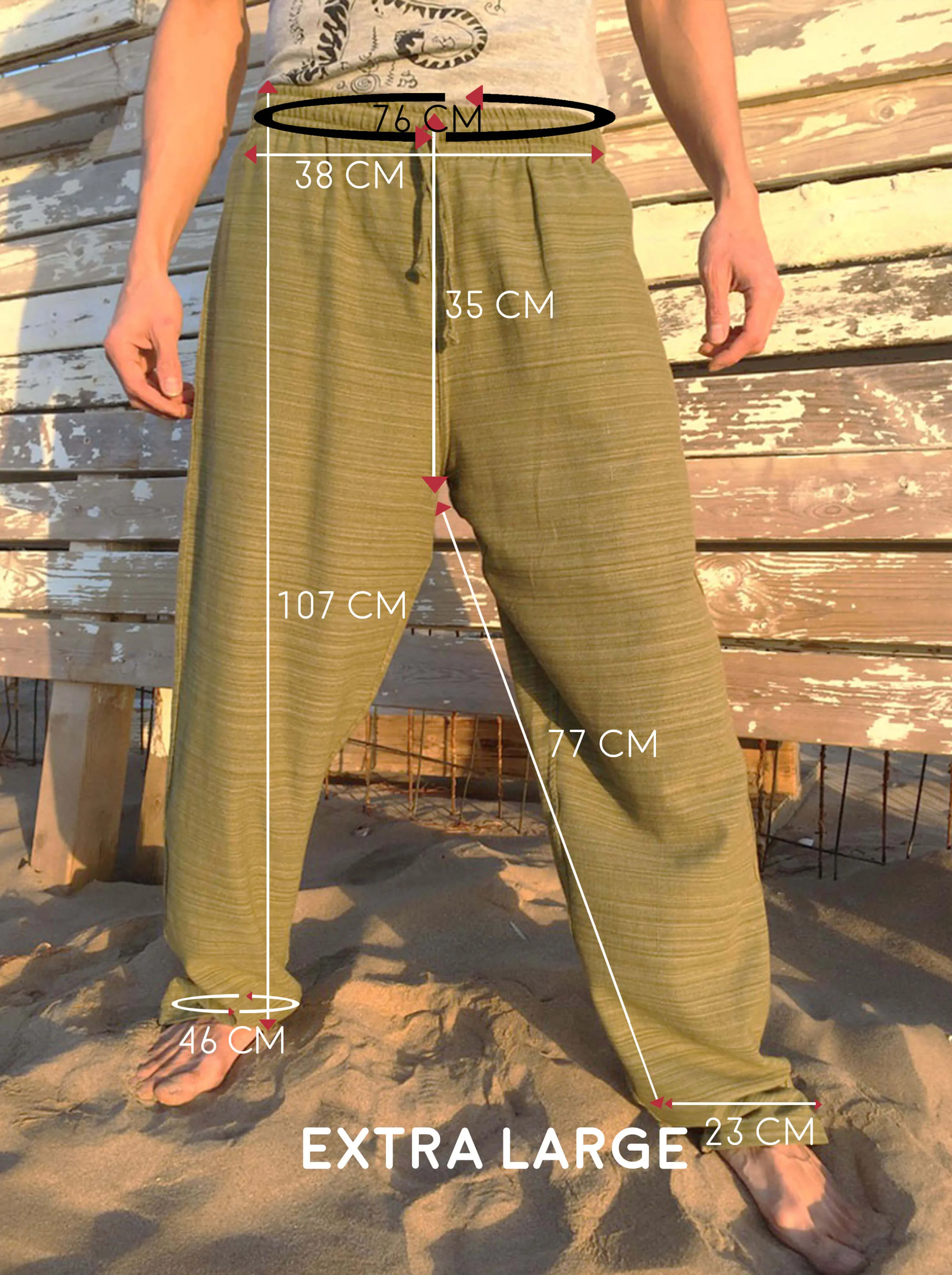 Cotton Drawstring pants with Olive Line Pattern