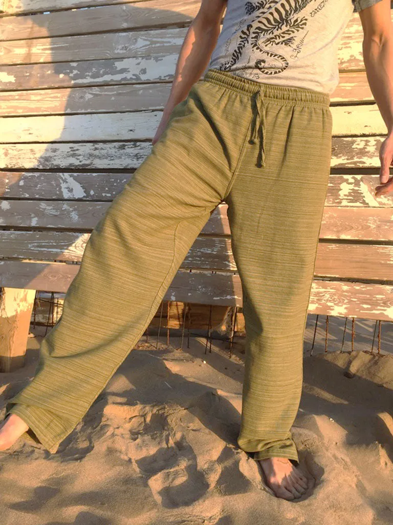 Cotton Drawstring pants with Olive Line Pattern