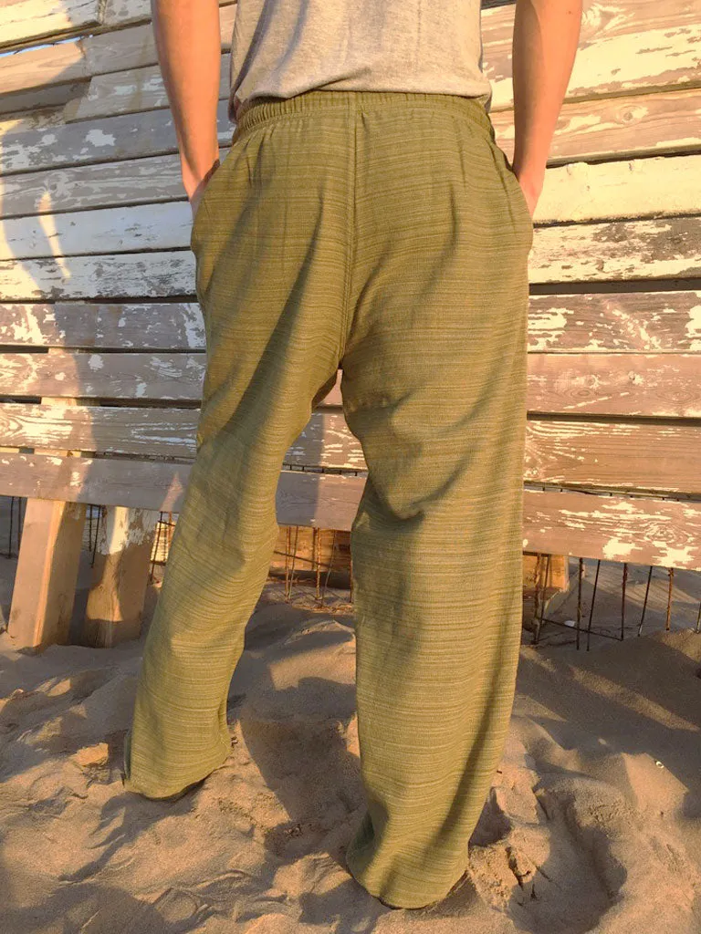 Cotton Drawstring pants with Olive Line Pattern