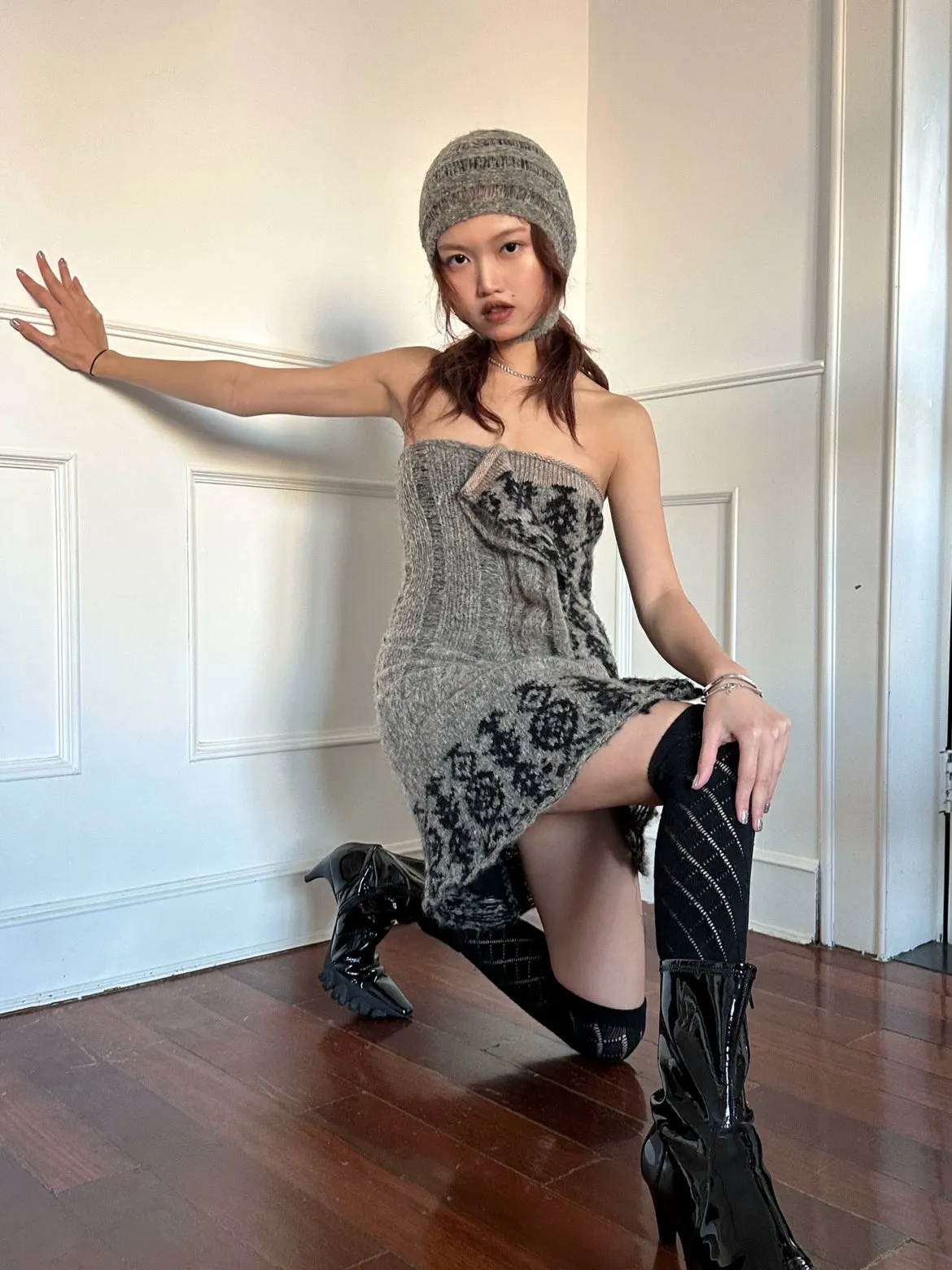 Cute Hobo Style Knit Dress   Sleeve Set
