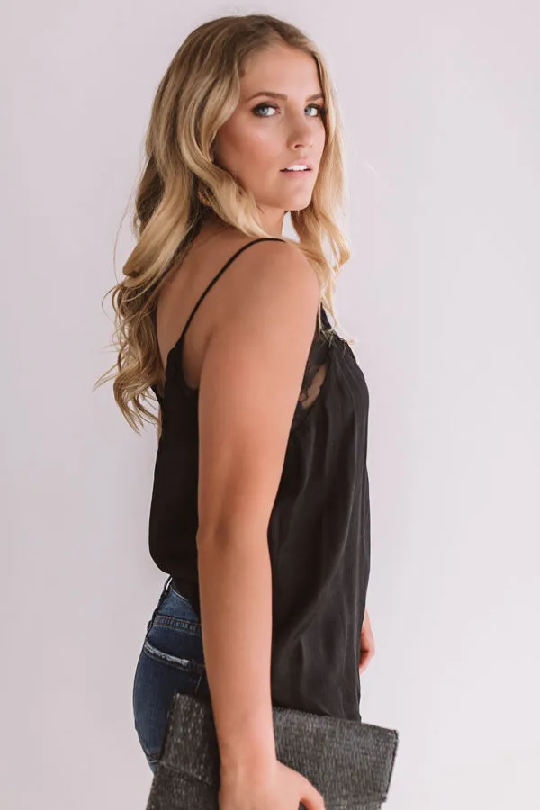 Flirting With Fate Satin Tank In Black