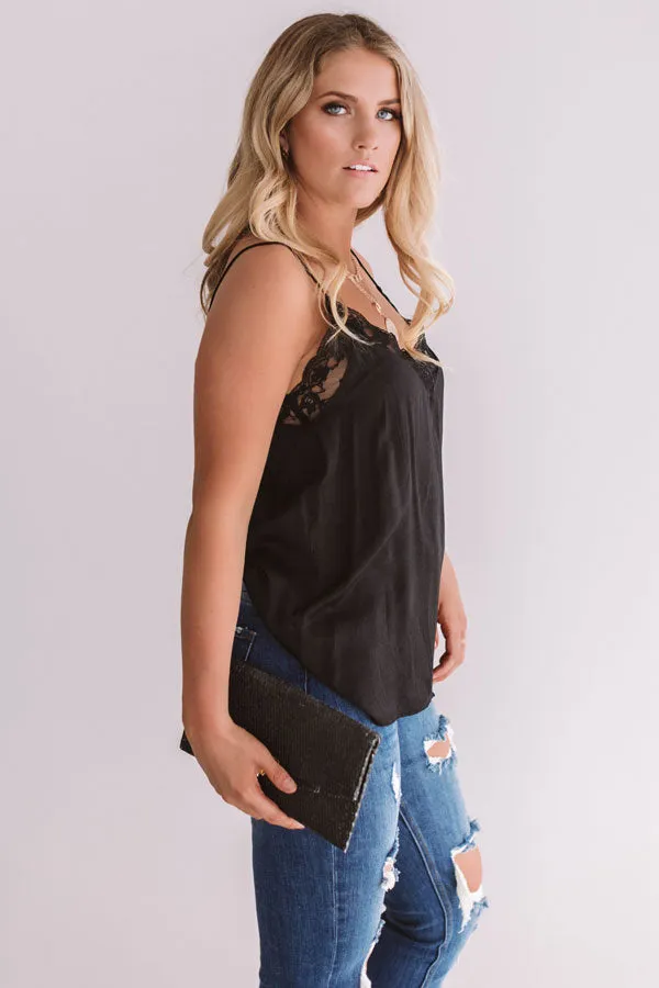 Flirting With Fate Satin Tank In Black