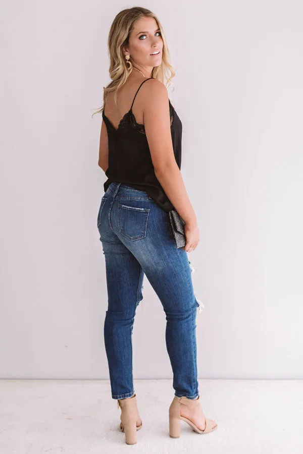 Flirting With Fate Satin Tank In Black