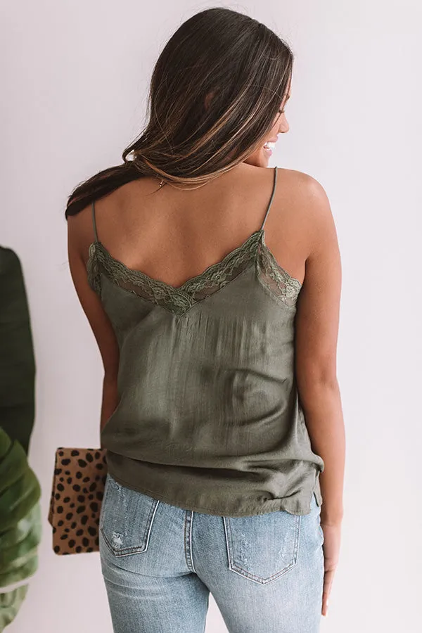 Flirting With Fate Satin Tank In Olive