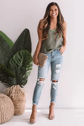 Flirting With Fate Satin Tank In Olive