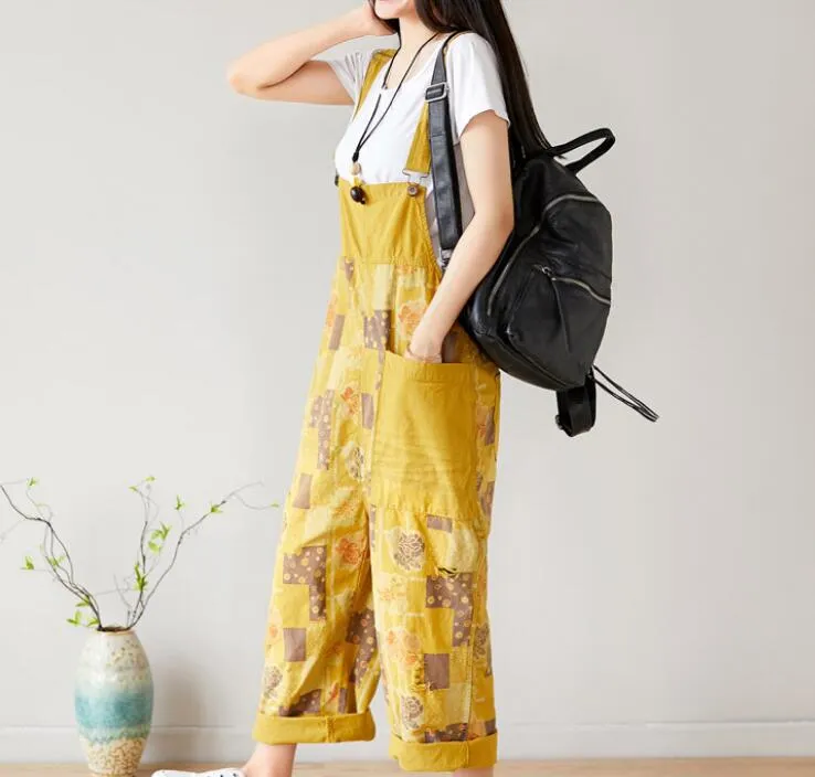Floral Loose Handmade Denim Casual Spring Denim Overall Women Jumpsuits
