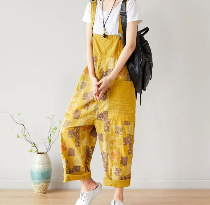 Floral Loose Handmade Denim Casual Spring Denim Overall Women Jumpsuits