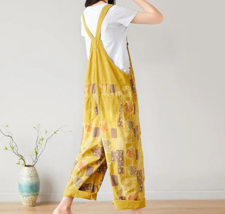Floral Loose Handmade Denim Casual Spring Denim Overall Women Jumpsuits