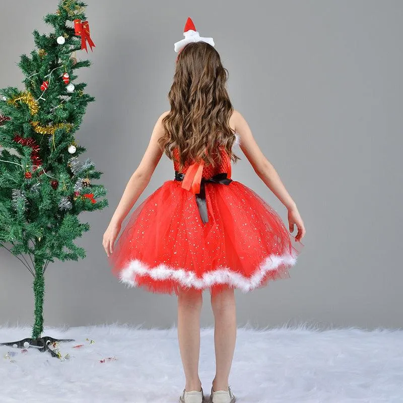 Girls' Christmas Dress 2024 new sequined feather camisole skirt Carnival Birthday Banquet Christmas Performance Dress