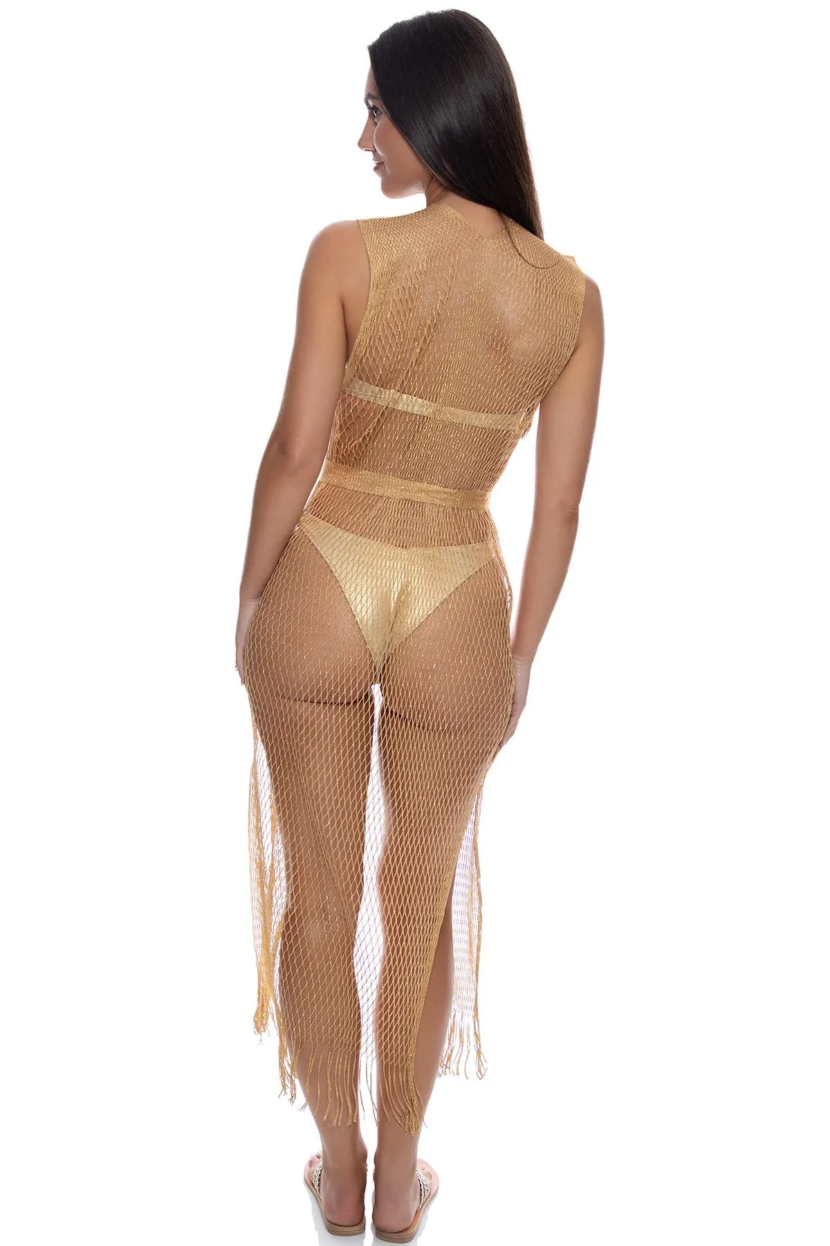 Gold Quite The Catch Long Caftan Cover Up