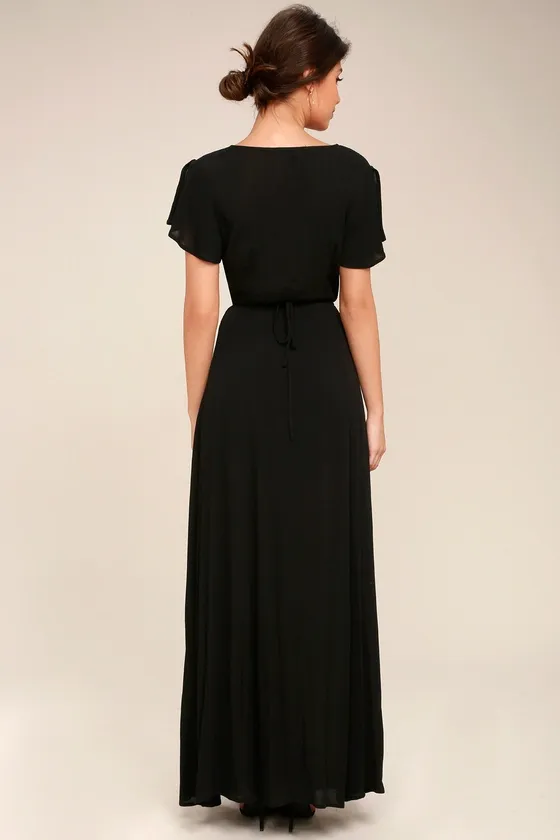 Heart of Marigold Black Wrap Maxi Dress