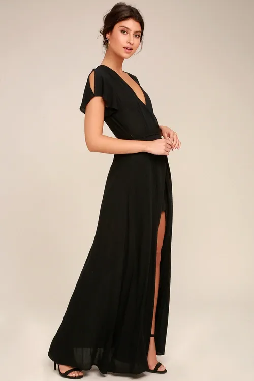 Heart of Marigold Black Wrap Maxi Dress