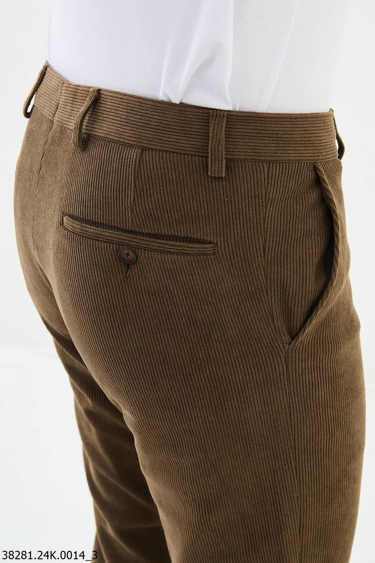 HolloMen Camel Corduroy Slim Fit Trousers.
