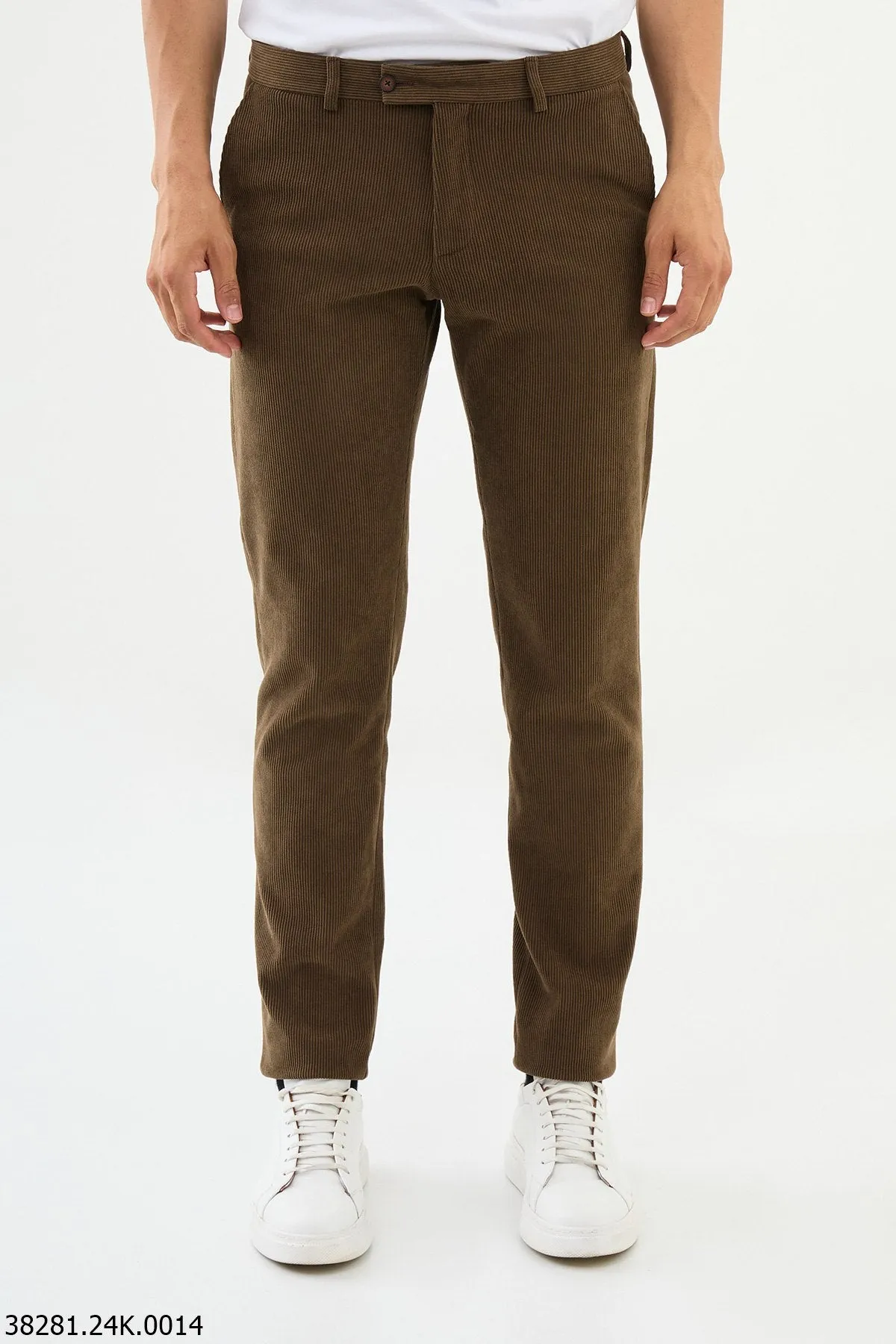 HolloMen Camel Corduroy Slim Fit Trousers.