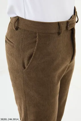 HolloMen Camel Corduroy Slim Fit Trousers.