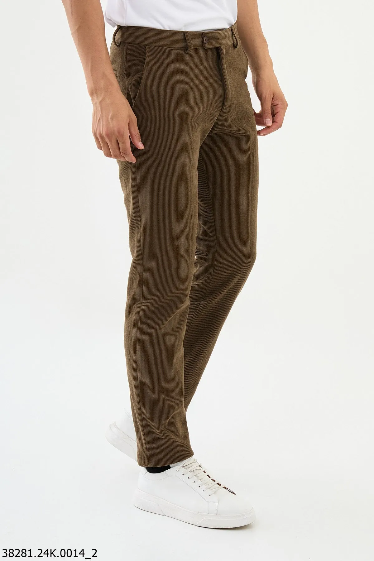HolloMen Camel Corduroy Slim Fit Trousers.