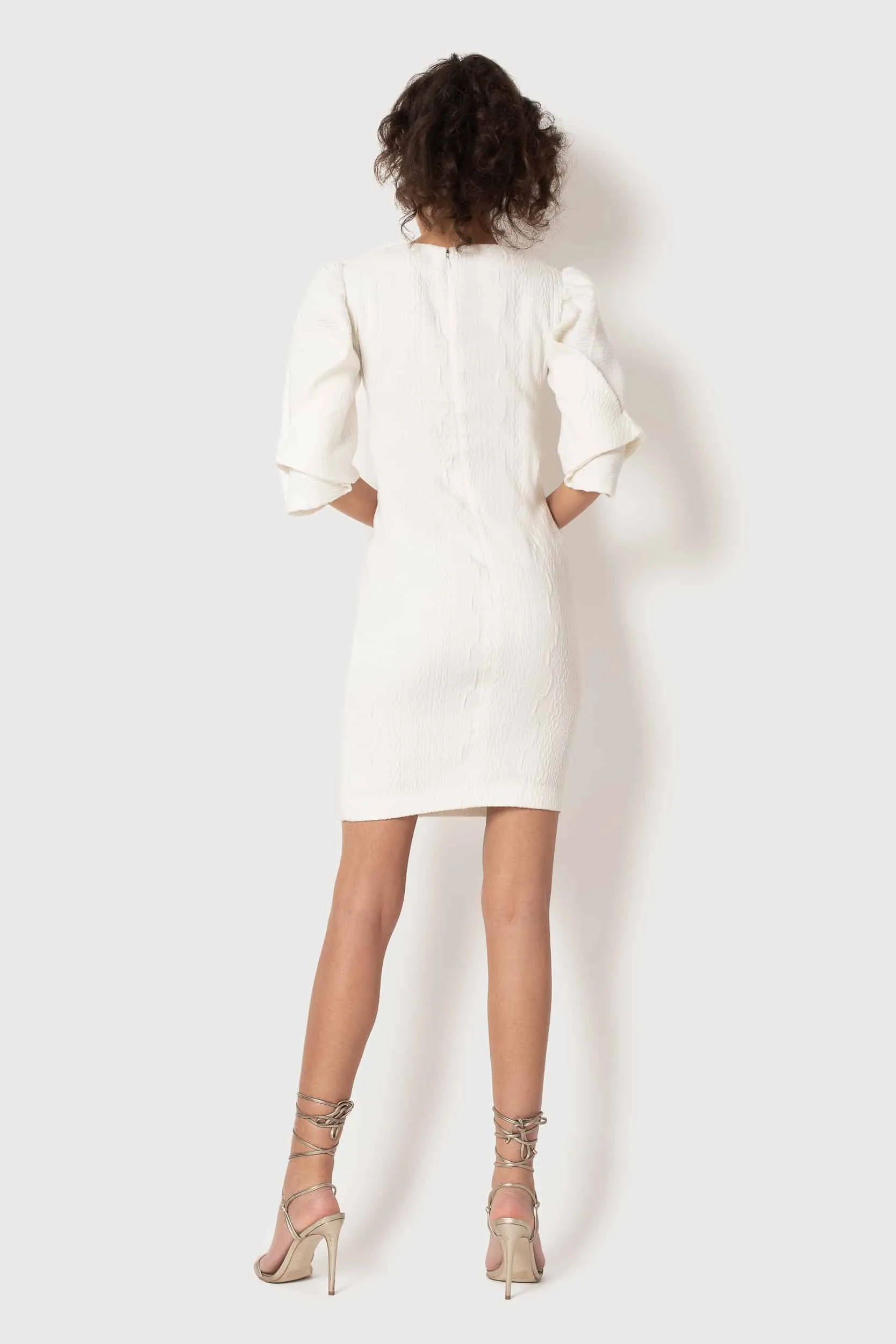 Ivory Cable Knit Pleated Fan Sleeve Dress