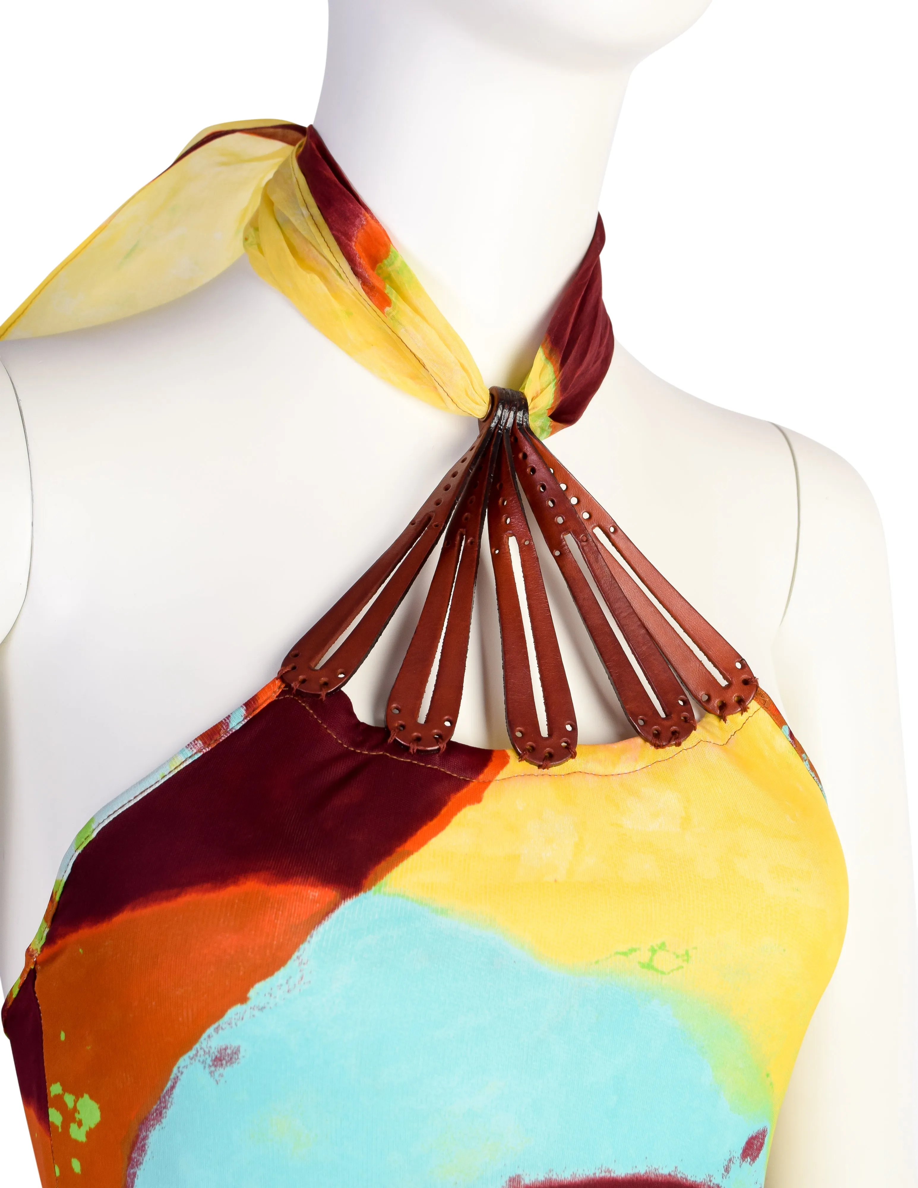 Jean Paul Gaultier Vintage SS 2000 Iconic Vibrant Acid Trip Face Print Halter Dress