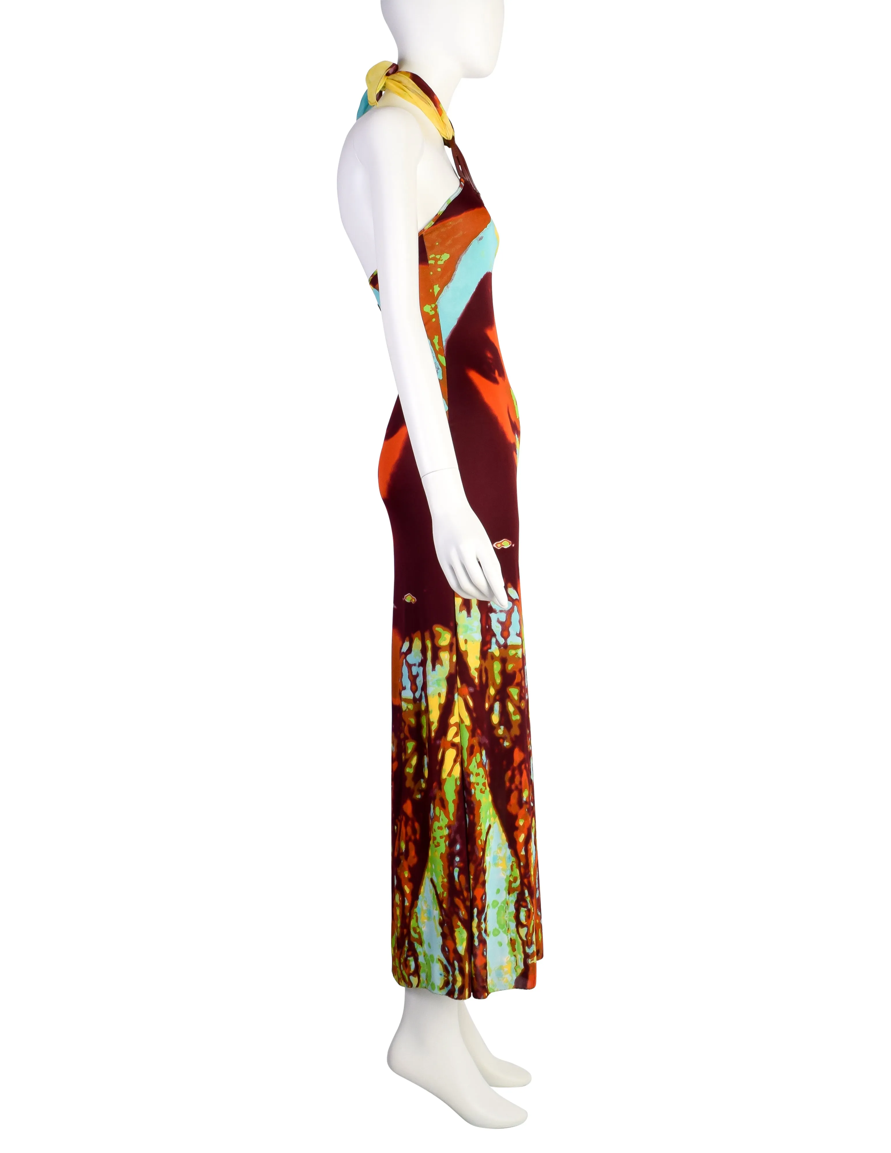 Jean Paul Gaultier Vintage SS 2000 Iconic Vibrant Acid Trip Face Print Halter Dress
