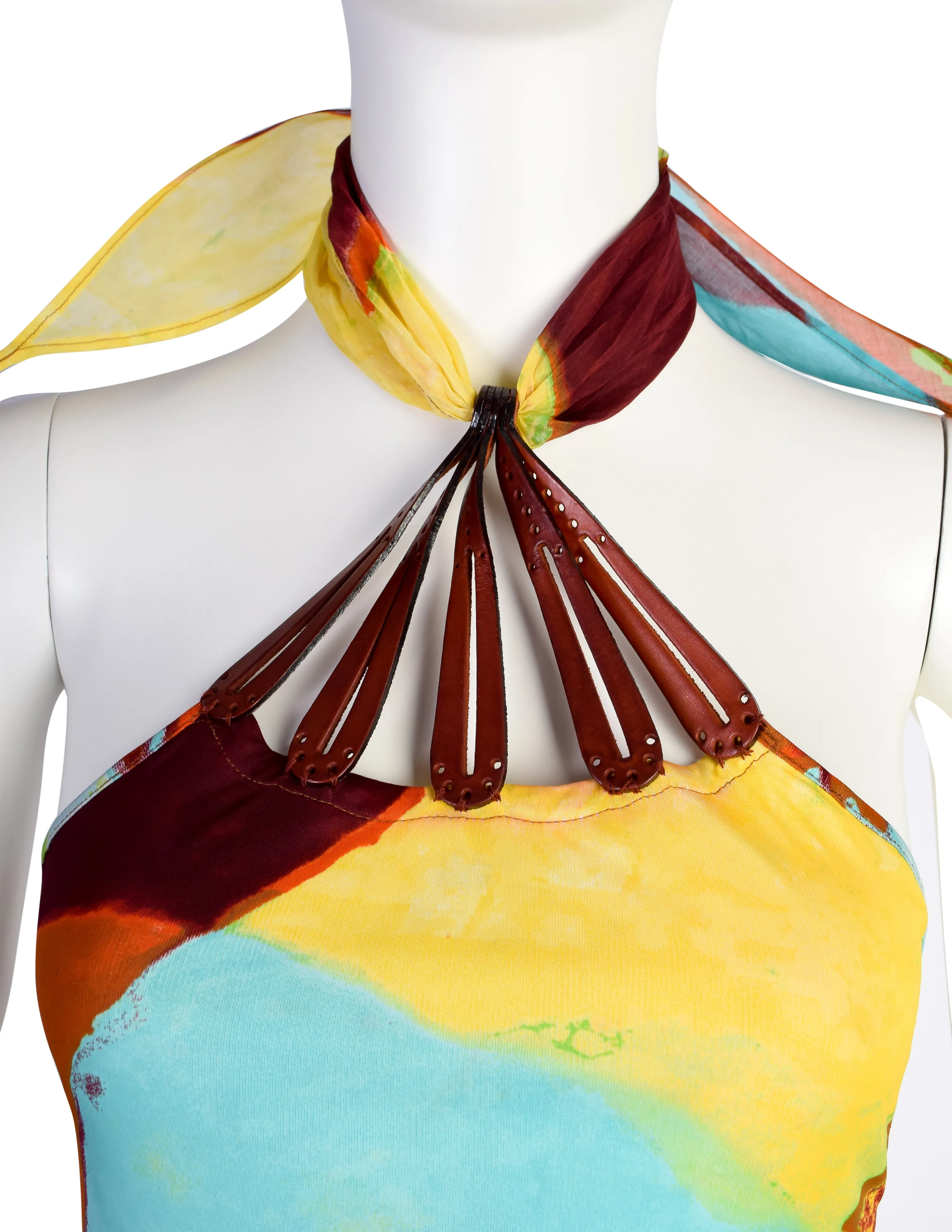 Jean Paul Gaultier Vintage SS 2000 Iconic Vibrant Acid Trip Face Print Halter Dress