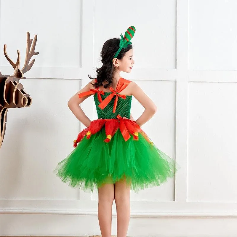 Joyful Christmas Girl's Dress Girls' mesh suspender princess dress Carnival Birthday Banquet Christmas Performance Costume