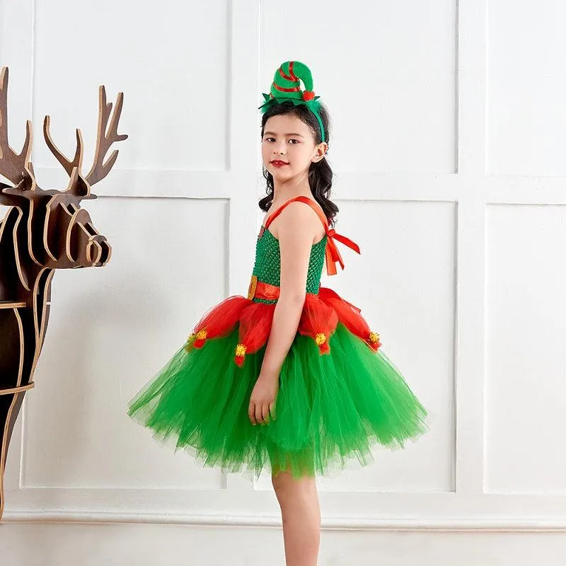 Joyful Christmas Girl's Dress Girls' mesh suspender princess dress Carnival Birthday Banquet Christmas Performance Costume