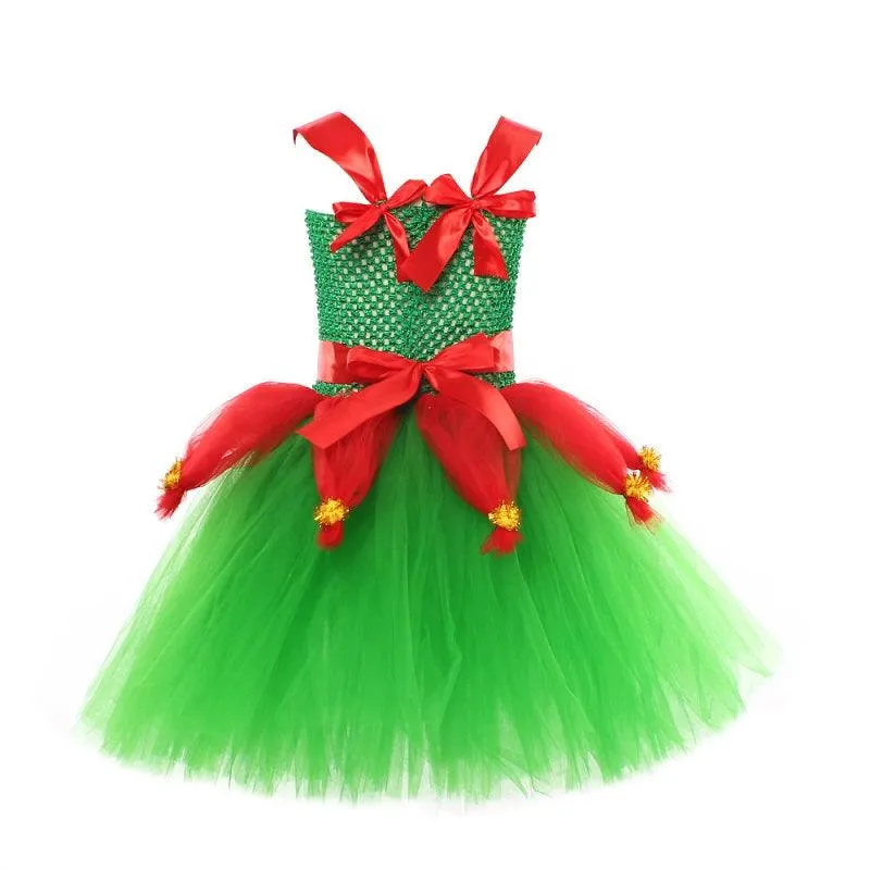 Joyful Christmas Girl's Dress Girls' mesh suspender princess dress Carnival Birthday Banquet Christmas Performance Costume