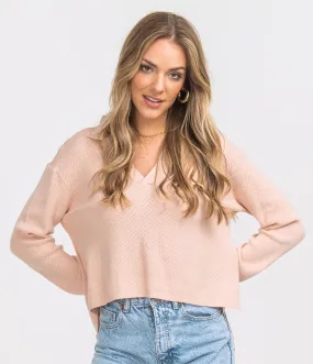 LADIES SOUTHERN SHIRT KNIT POLO SWEATER - FADED CORAL