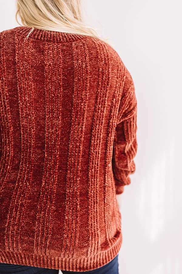 Lattes And Snuggles Cable Knit Chenille Sweater In Rustic Rose Curves