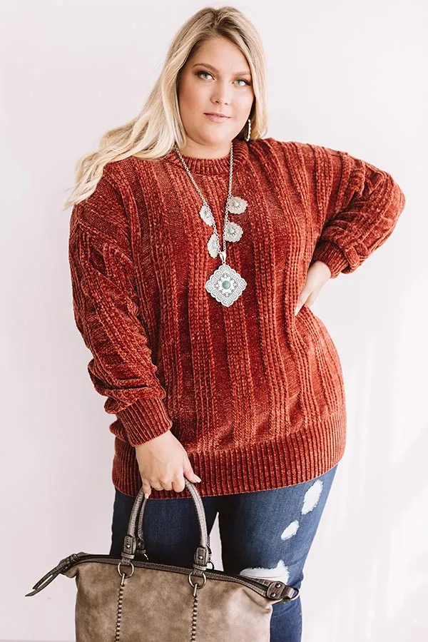 Lattes And Snuggles Cable Knit Chenille Sweater In Rustic Rose Curves