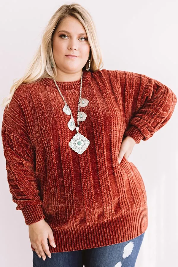 Lattes And Snuggles Cable Knit Chenille Sweater In Rustic Rose Curves