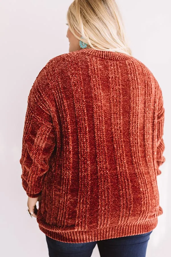 Lattes And Snuggles Cable Knit Chenille Sweater In Rustic Rose Curves