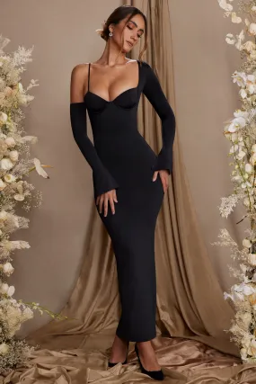 Long Sleeve Off The Shoulder Maxi Dress in Black